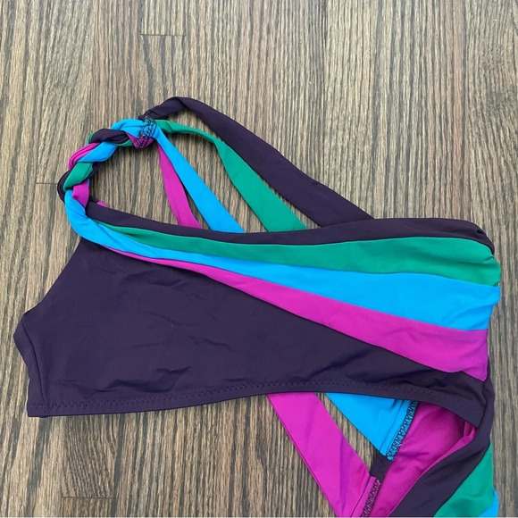 Becca by Rebecca Virtue purple strappy cutout one piece swimsuit size large - Picture 4 of 8